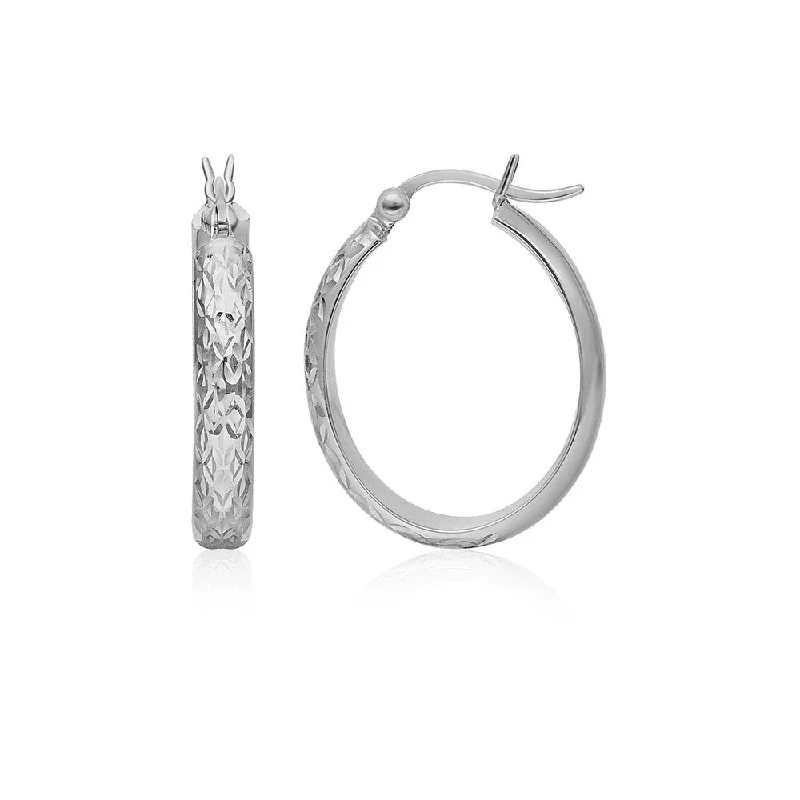 Overlapping scale earrings-14k White Gold Hammered Oval Hoop Earrings