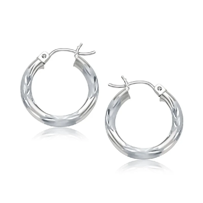 Tiered stone earrings-14k White Gold Hoop Earrings with Diamond Cuts (15mm)