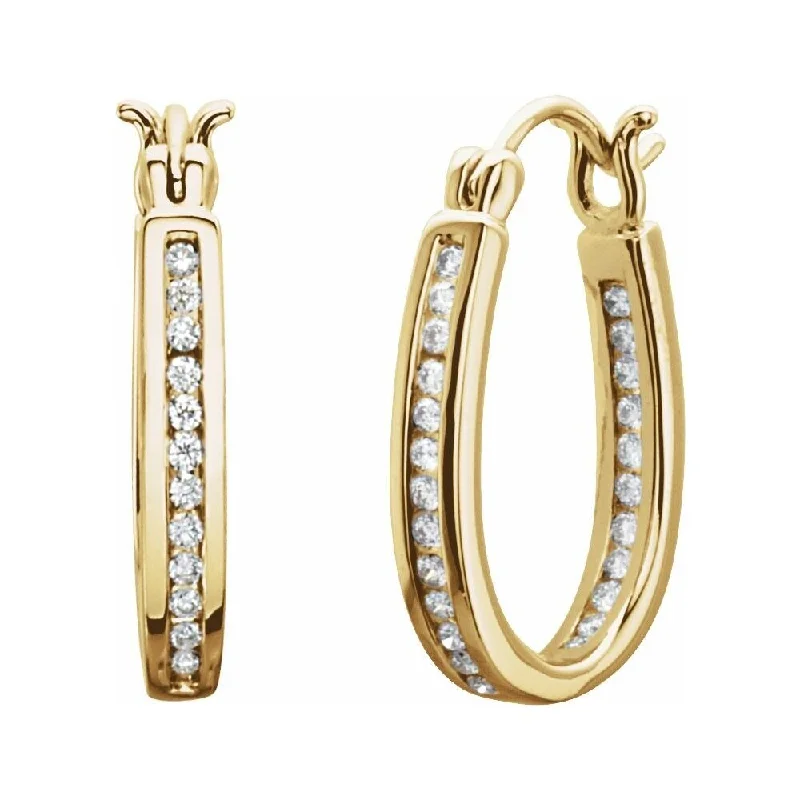 Radial star drop earrings-14k Yellow Gold 1/3 CTW Diamond Inside-Outside 13.7 mm Hoop Earring for Women