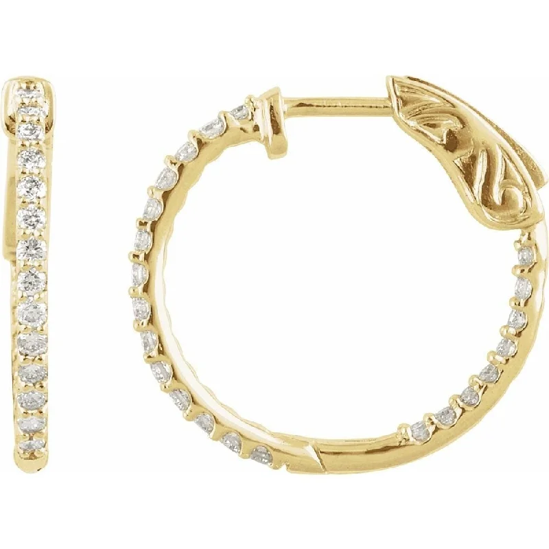 Grid weave earrings-14k Yellow Gold 1 CTW Diamond Inside-Outside 26.5 mm Hoop Earring for Women