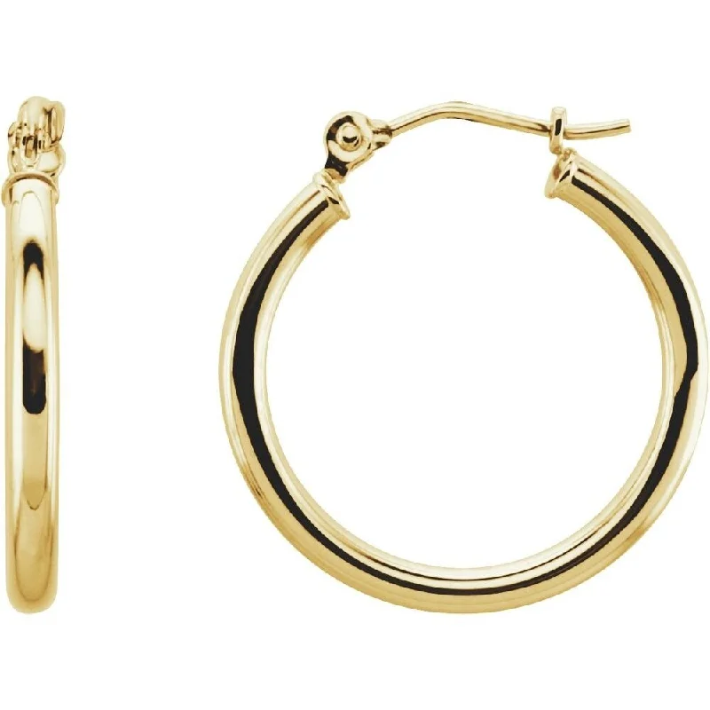 Welded edge earrings-14k Yellow Gold 20 mm Tube Hoop Earring for Women