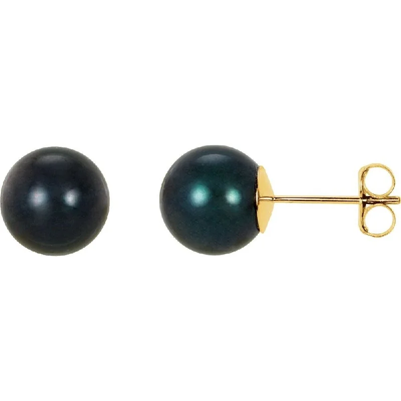 Hooked hoop earrings-14k Yellow Gold 8 mm Black Akoya Cultured Pearl Stud Earring for Women