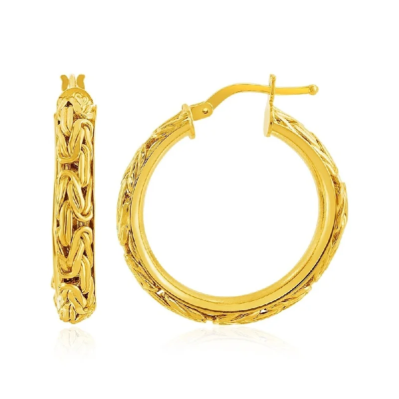 Hittite stud earrings-14k Yellow Gold Byzantine Hoop Post Earrings