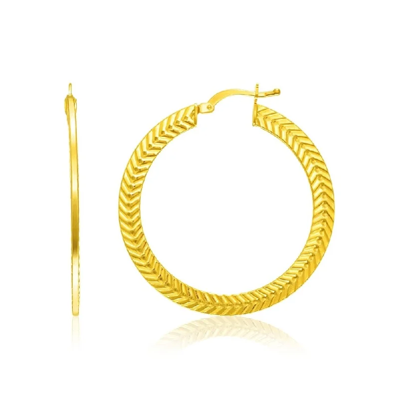 Textured rib earrings-14k Yellow Gold Chevron Texture Hoop Earrings