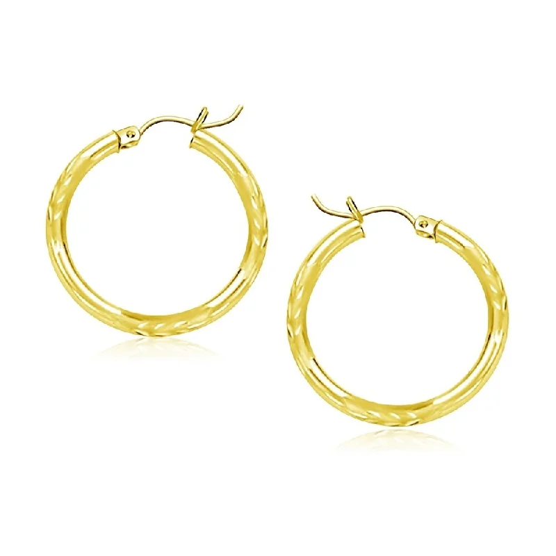 Subtle color earrings-14k Yellow Gold Diamond Cut Hoop Earrings (20mm)