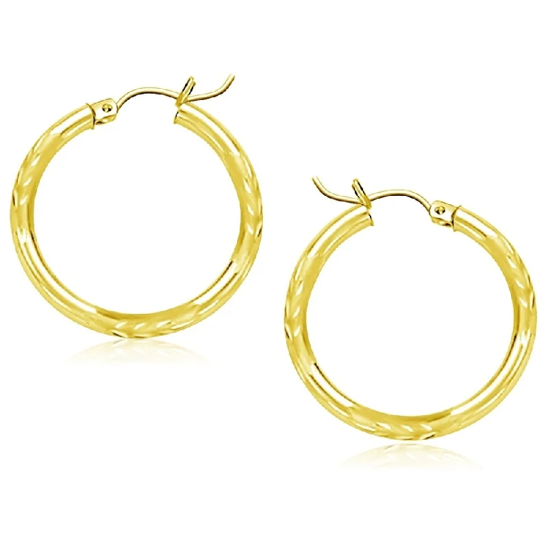 Almond bead earrings-14k Yellow Gold Diamond Cut Hoop Earrings (25mm)