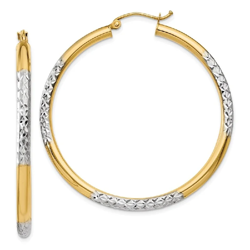 Rock vein earrings-14k Yellow Gold Diamond-cut Hoop Earrings (L-45 mm, W-3 mm)