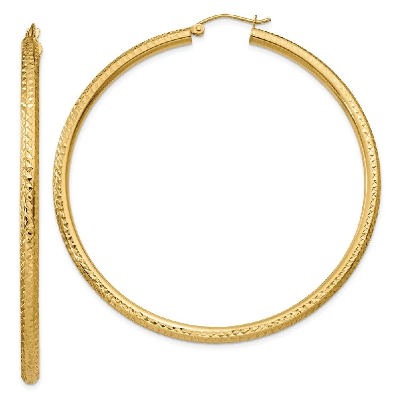 Millet stalk earrings-14k Yellow Gold Diamond-cut Round Hoop Earrings (L-60 mm, W-3 mm)