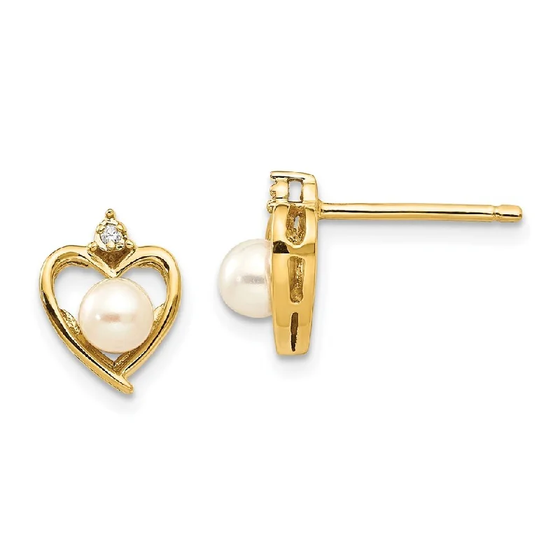 Copper cast earrings-14k Yellow Gold Diamond Pearl Stud Earring (L-17 mm, W-10 mm)