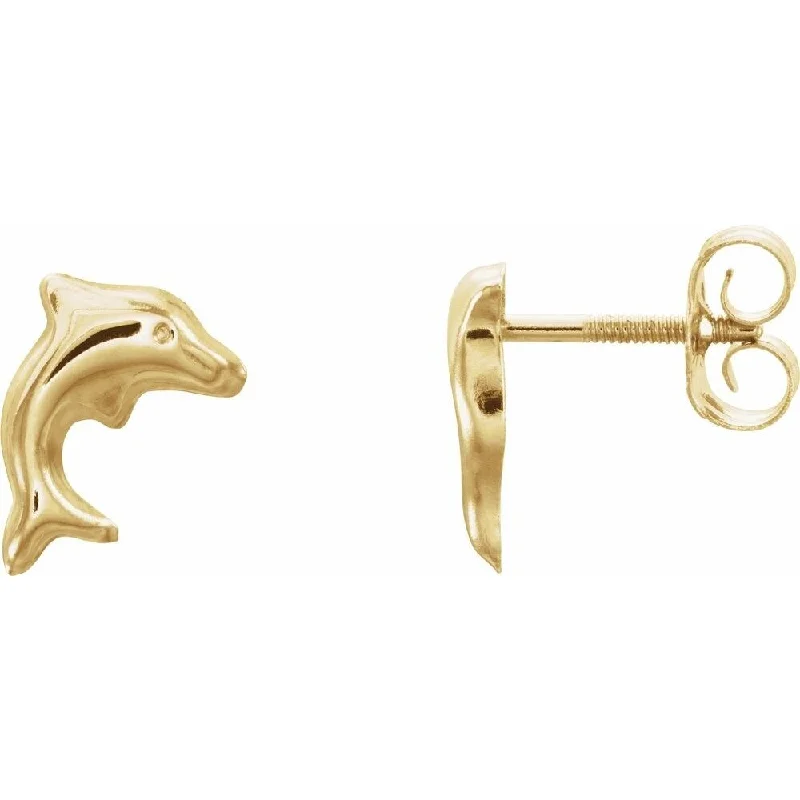 Chipped bark earrings-14k Yellow Gold Dolphin Stud Earring for Women