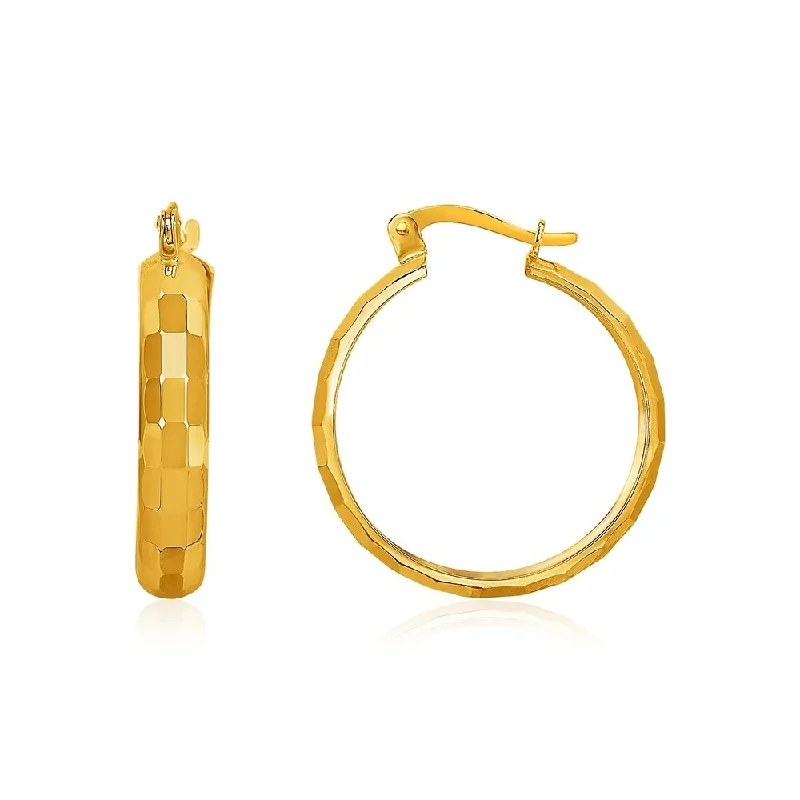 Teardrop design earrings-14k Yellow Gold Geometric Textured Hoop Style Earrings