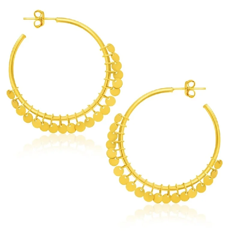 Luster druzy earrings-14k Yellow Gold Hoop Style Earrings with Dangling Sequins