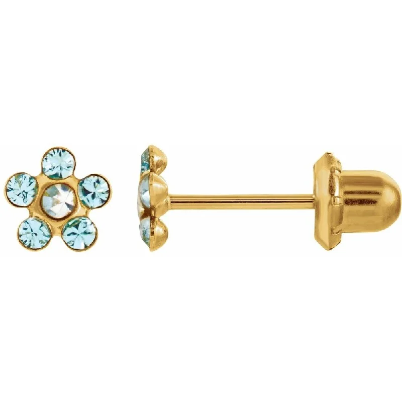 Tin toned earrings-14k Yellow Gold Imitation Crystal March Birthstone Piercing Stud Earring for Women