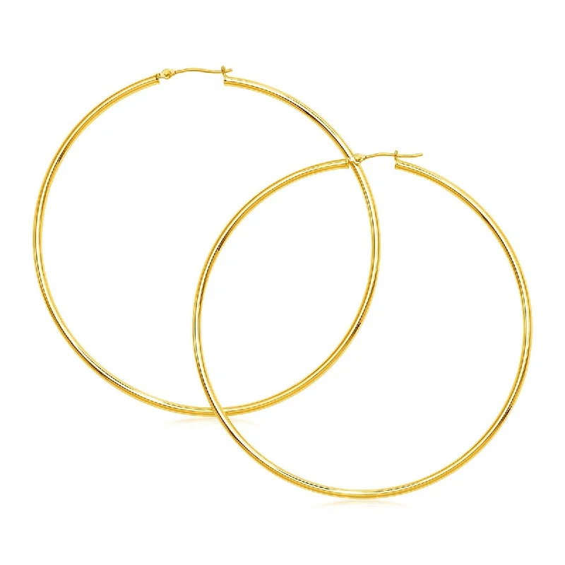 Engraved cut earrings-14k Yellow Gold Large Polished Hoop Earrings