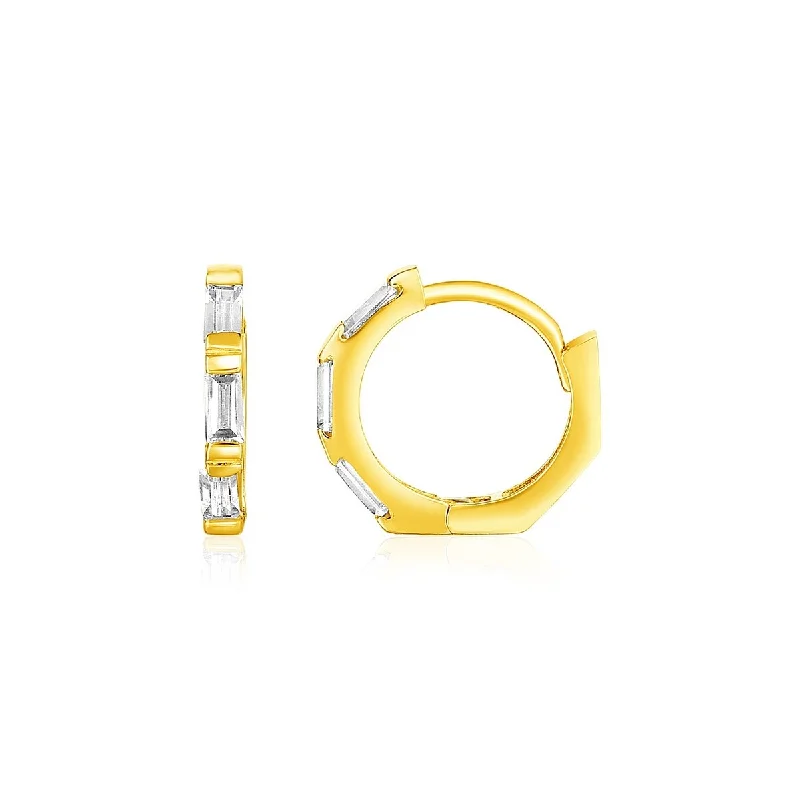 Radial star drop earrings-14k Yellow Gold Petite Octagonal Hoop Earrings with Cubic Zirconias