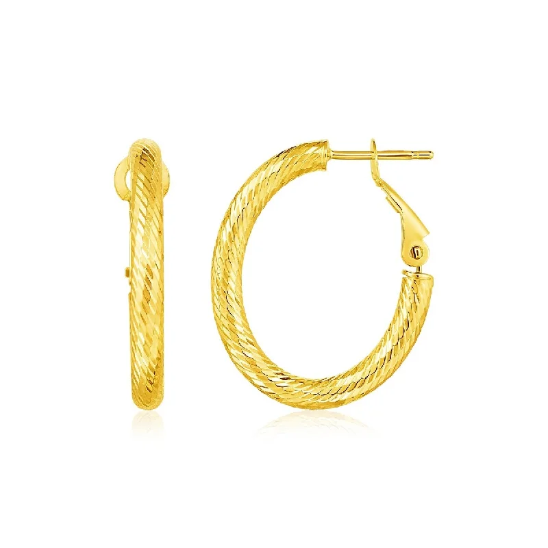 Woolen felt earrings-14k Yellow Gold Petite Textured Oval Hoop Earrings