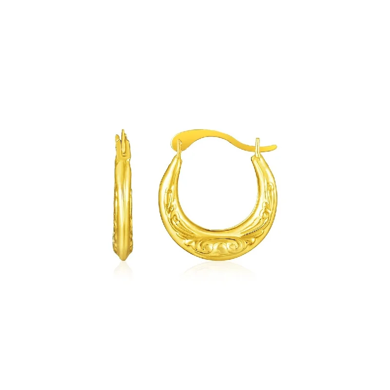 Grooved edge earrings-14k Yellow Gold Polished Petite Hoop Earrings