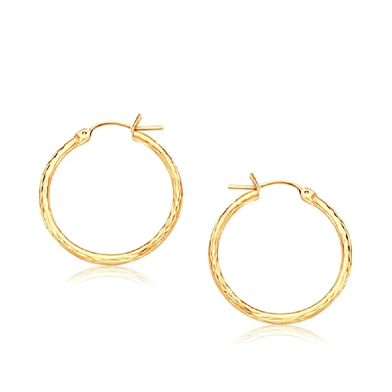 Luster druzy earrings-14k Yellow Gold Slender Hoop Earring with Diamond-Cut Finish (25mm Diameter)