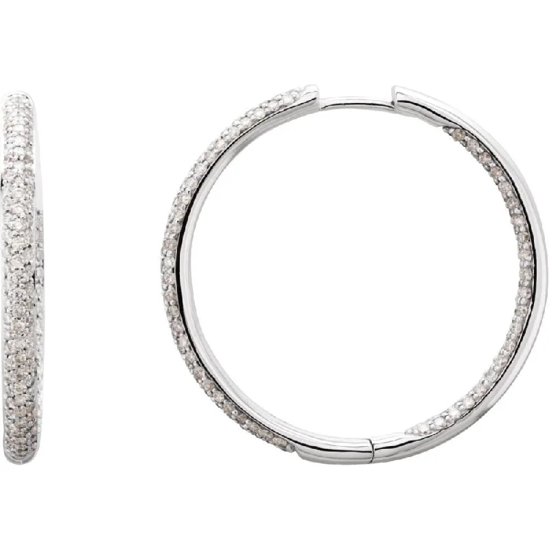 Bunched hoop earrings-18k White Gold 1 1/2 CTW Diamond Inside-Outside Hinged 28 mm Hoop Earring for Women