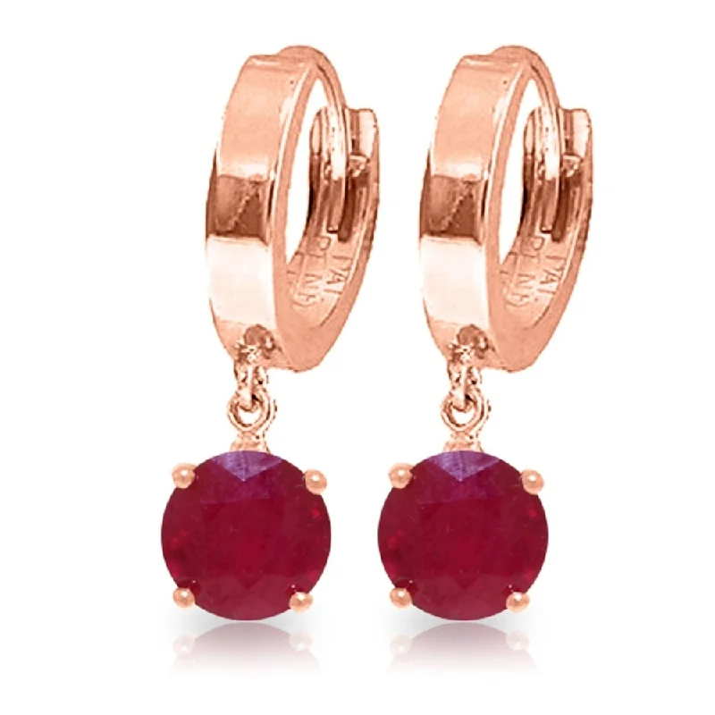 Smoky glass earrings-2.5 Carat 14K Solid Rose Gold Hoop Ruby Drop Earrings