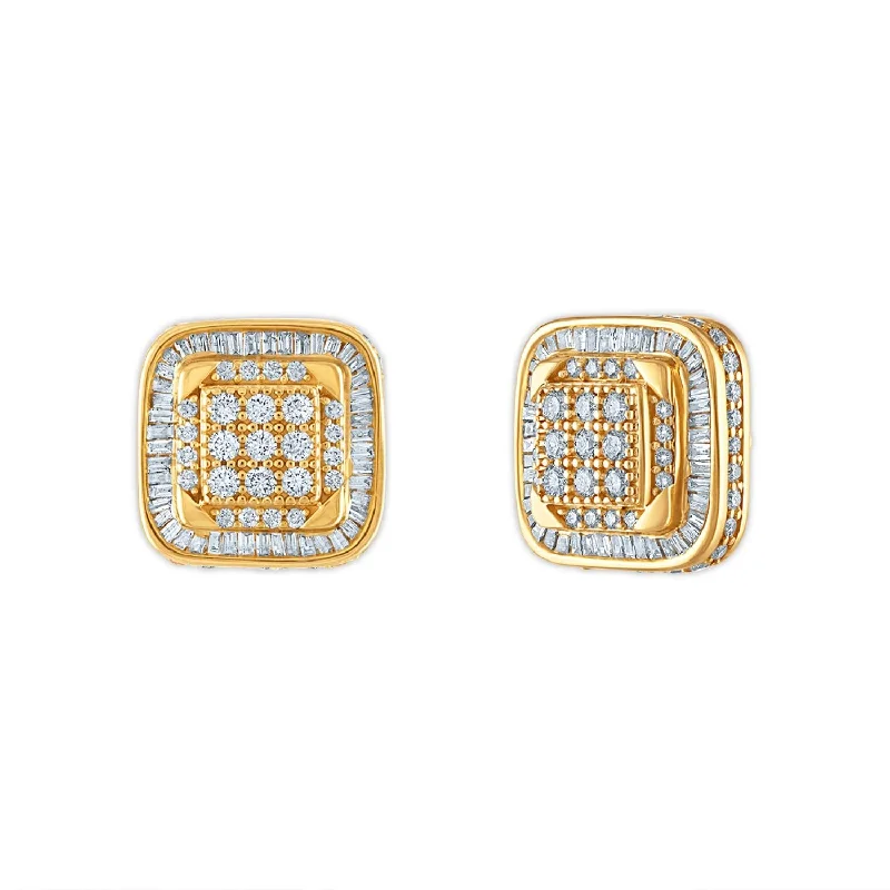 Scratched finish earrings-2 CTW Diamond Cluster Stud Earrings in 10KT Yellow Gold