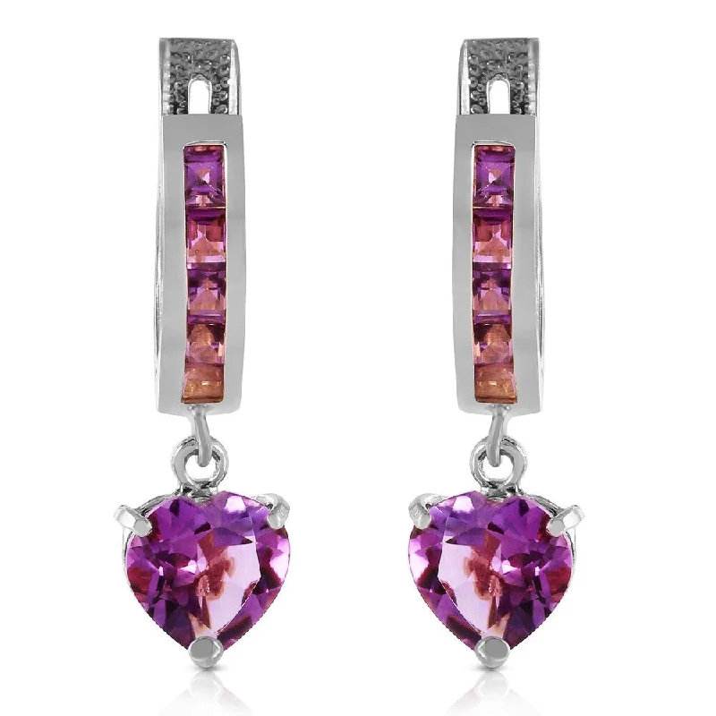 Grainy texture earrings-3.2 Carat 14K Solid White Gold V-shape Hoop Earrings Heart Amethyst