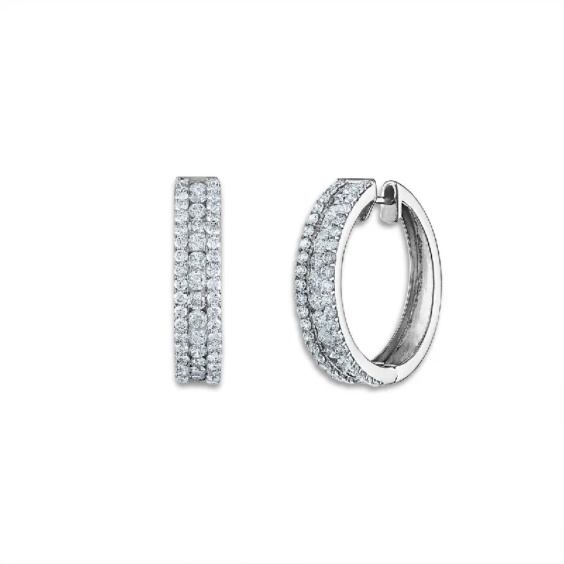 Embossed bar earrings-3 CTW Lab Grown Diamond Hoop Earrings in 14KT White Gold