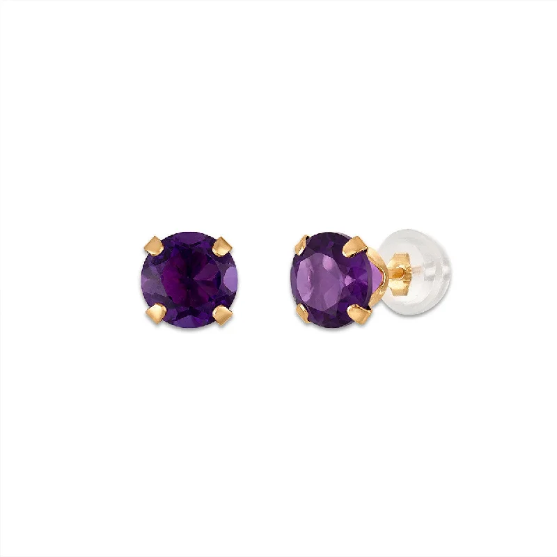 Shoreline wave earrings-Amethyst Birthstone Stud Earrings in 10KT Gold