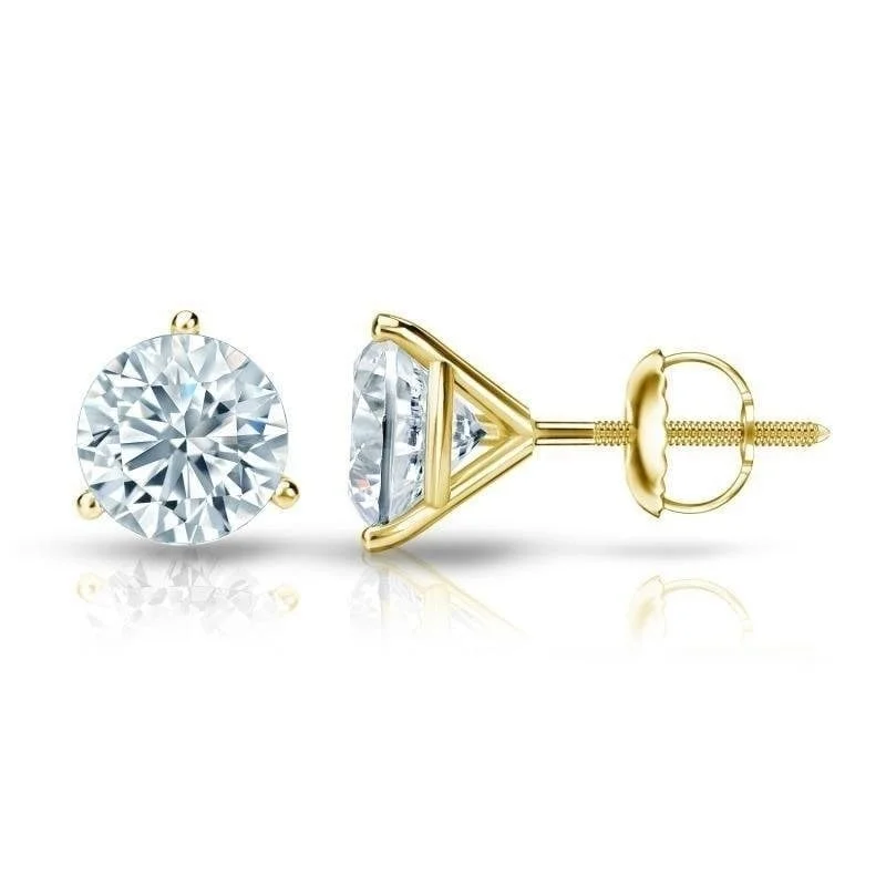 Creeper vine earrings-Auriya 1 1/2ctw 3 Prong Martini Set Round Diamond Stud Earrings 18kt Gold GIA Certified