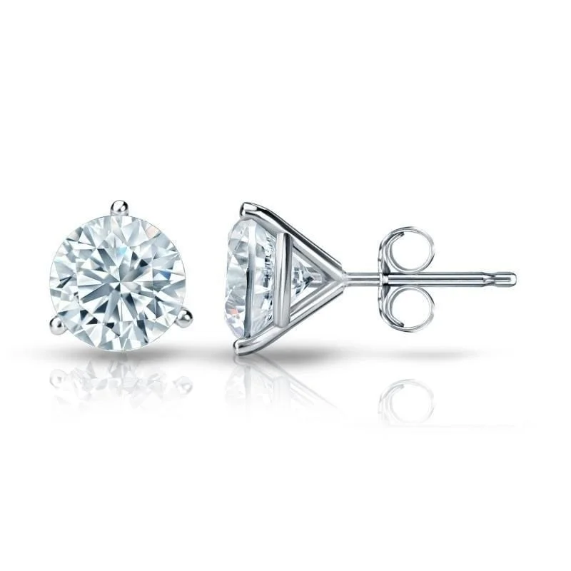 Welded edge earrings-Auriya 1 1/4ctw 3 Prong Martini Set Round Diamond Stud Earrings 18kt Gold GIA Certified