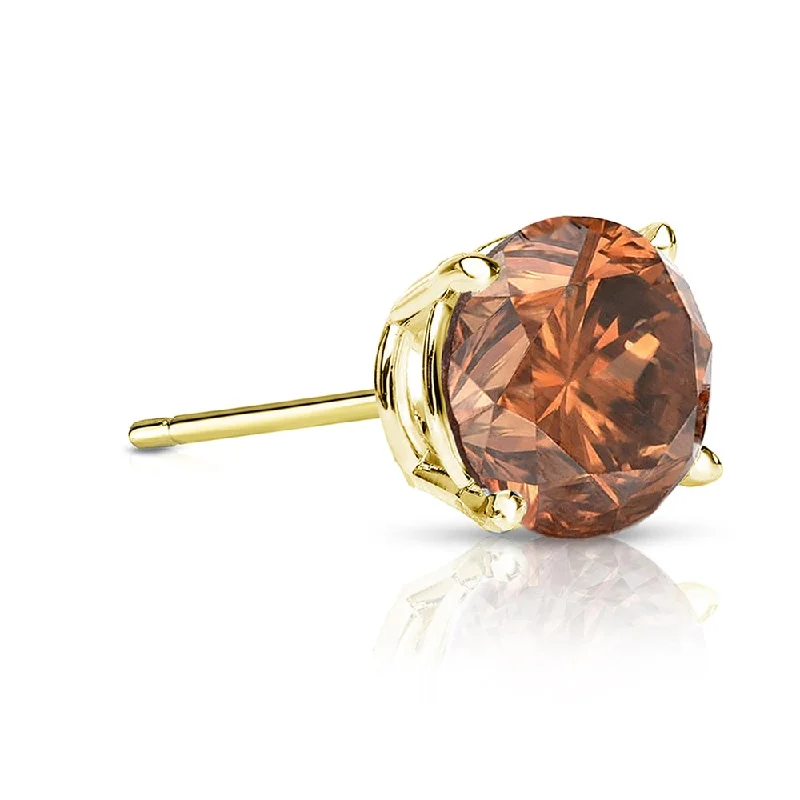 Stellar glow earrings-Auriya 14k Gold 3/4ct TDW Round SINGLE (1) Brown Diamond Stud Earring