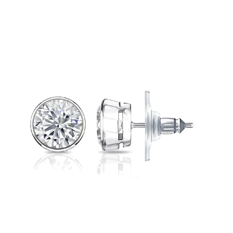 Puzzle code earrings-Auriya 14k Gold Certified 2.70 ct. TDW Secure-Lock Bezel Set Round Diamond Stud Earrings