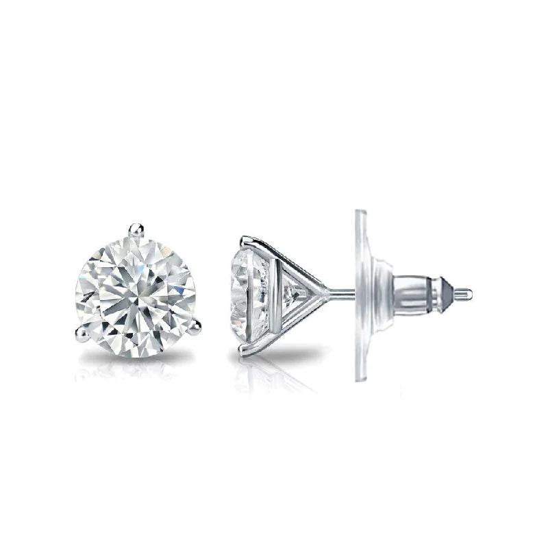 Cast metal earrings-Auriya 14k Gold GIA Certified 3.70 carat TDW Secure-Lock 3-Prong Martini Round Diamond Stud Earrings