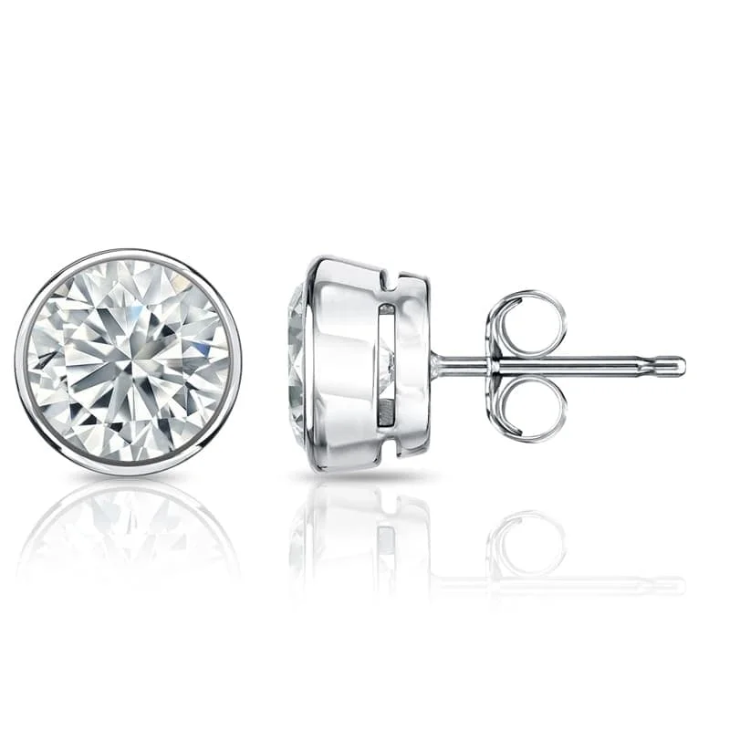 Hinge stud earrings-Auriya 1ctw Round Bezel Set Diamond Stud Earrings 14kt Gold GIA Certified