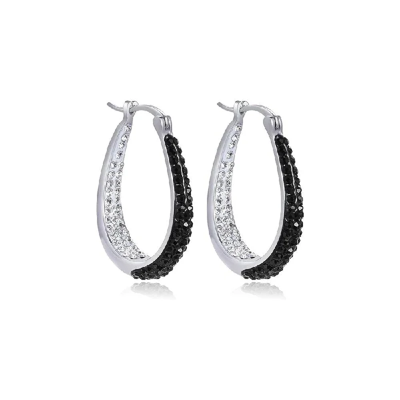 Mussel shell earrings-Black and White Inside Out Crystal Hoop Earrings For Women - Black and White