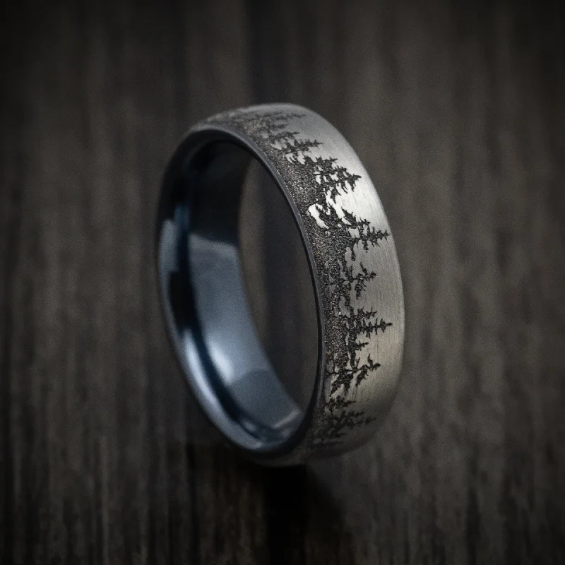 Tin toned ring-Black Titanium Spruce Pine Tree Men's Ring