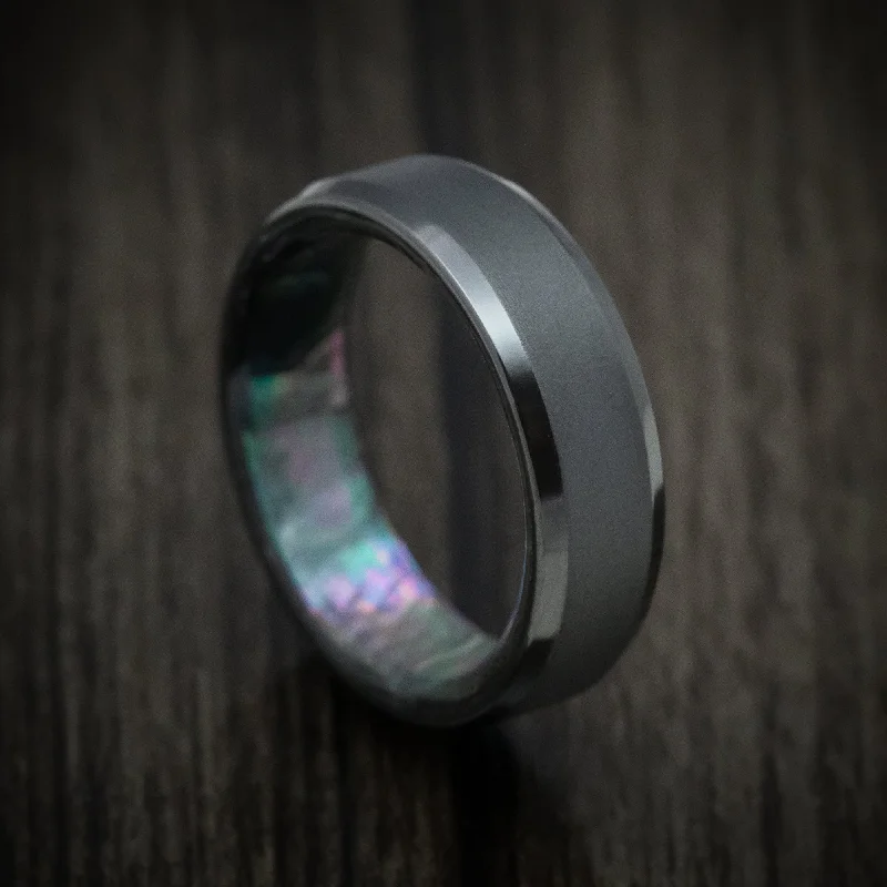 Hinge band ring-Black Zirconium and Black Mother of Pearl Sleeve Custom Men's Ring