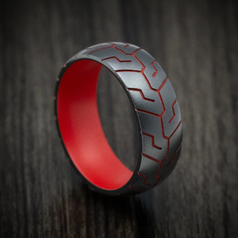 Teardrop design ring-Black Zirconium and Cerakote Tire Tread Men's Ring Custom Made