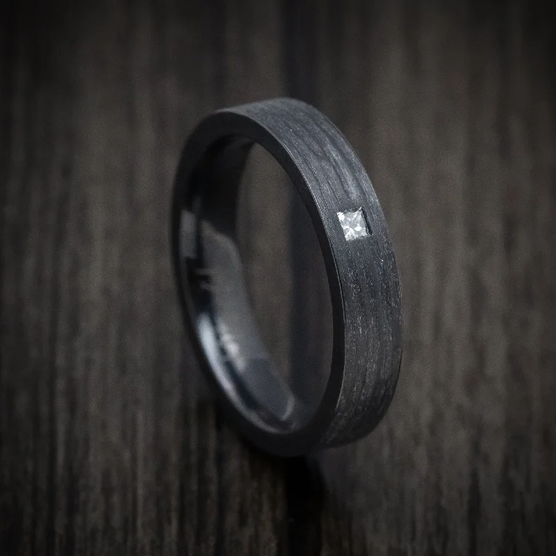 Embossed wedding ring-Black Zirconium and Diamond Men's Ring Custom Made Band