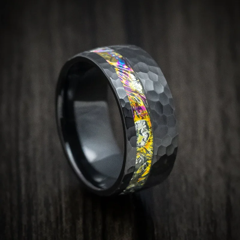 Creeper vine ring-Black Zirconium and Dichrolam Inlay Men's Ring Custom Made Band