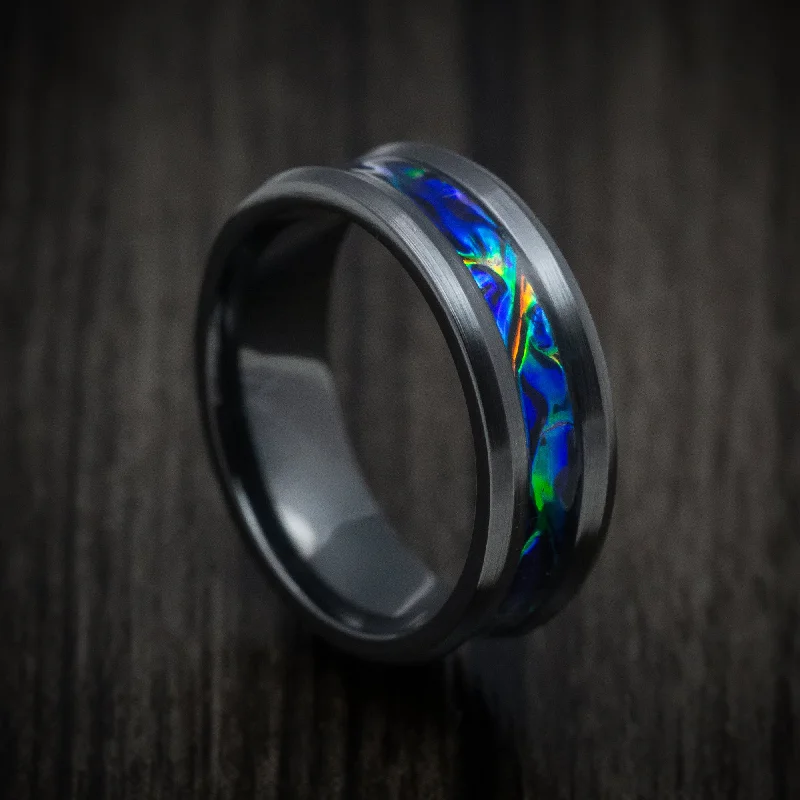 Aspen bark ring-Black Zirconium and Dichrolam Inlay Men's Ring Custom Made Band