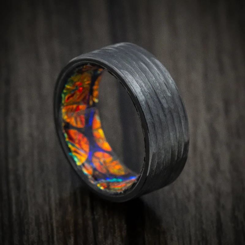 Shoreline wave ring-Black Zirconium and Dichrolam Sleeve Men's Ring Custom Made Band