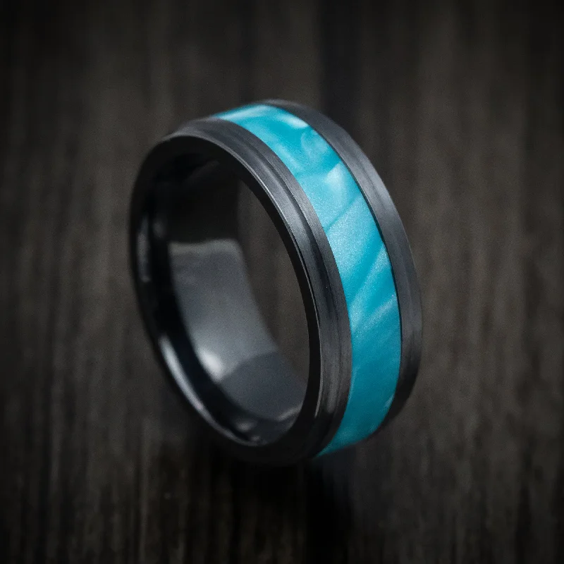 Flex joint ring-Black Zirconium and Juma Inlay Men's Ring Custom Made Band