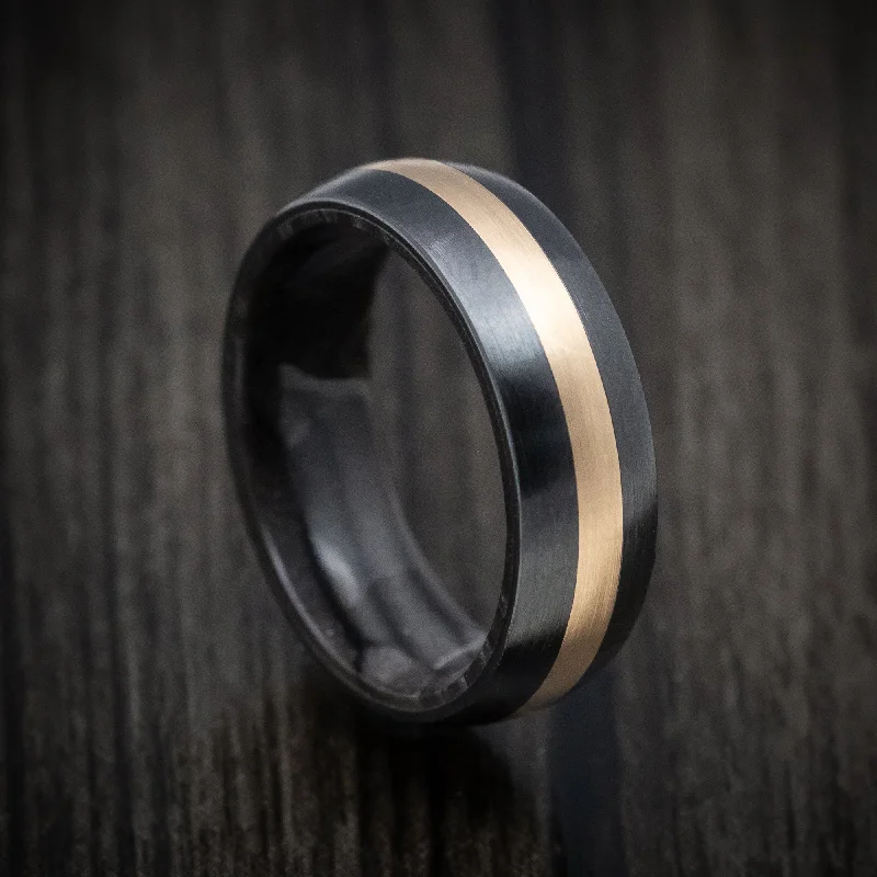 Pyrite point ring-Black Zirconium and Juma Sleeve Men's Ring with 14K Gold Inlay Custom Made Band