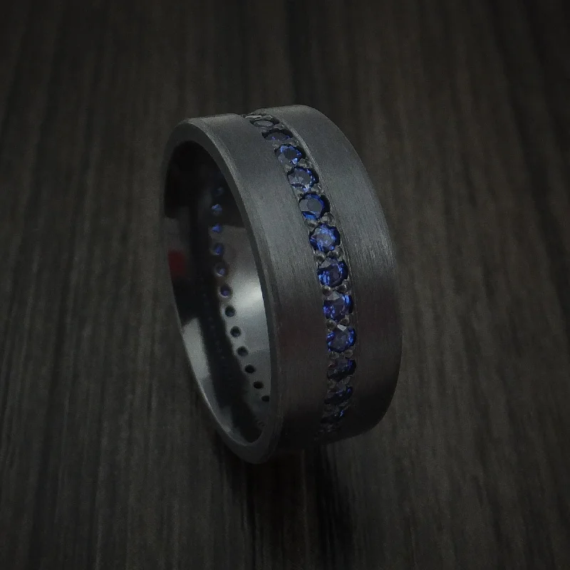 Frosted glass ring-Black Zirconium Men's Ring with Eternity Channel Set Sapphires Custom Made Band