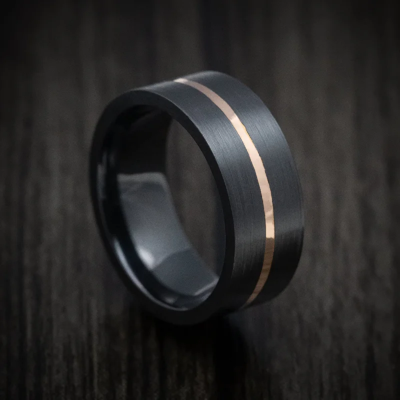 Layered cut ring-Black Zirconium Men's Ring with Gold Inlay Custom Made Band