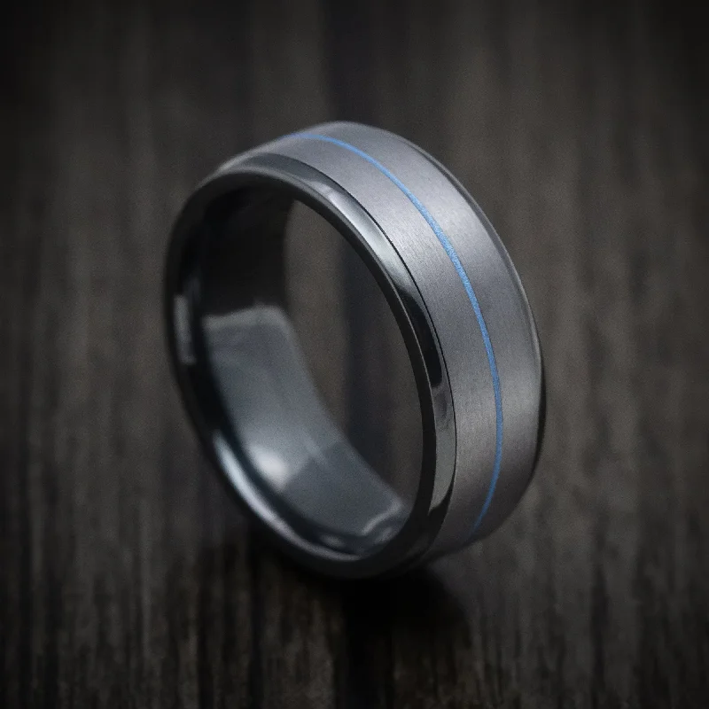 Vintage style ring-Black Zirconium Men's Ring with Tantalum and Cerakote Inlays Custom Made Band