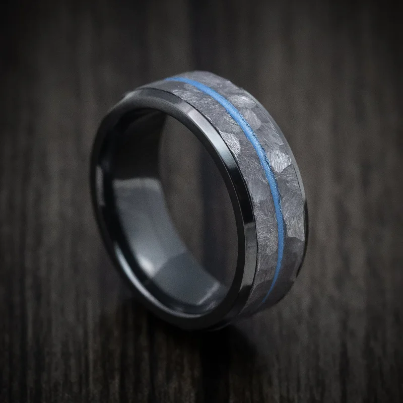 Archaic ring-Black Zirconium Men's Ring with Tantalum and Cerakote Inlays Custom Made Band