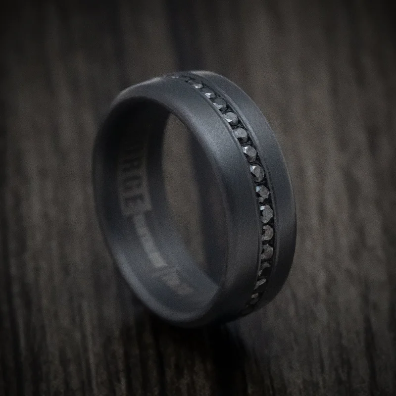 Stencil dye ring-Darkened Tantalum Band With 20 Black Diamonds Chanel Set Partway Around Custom Made Men's Ring