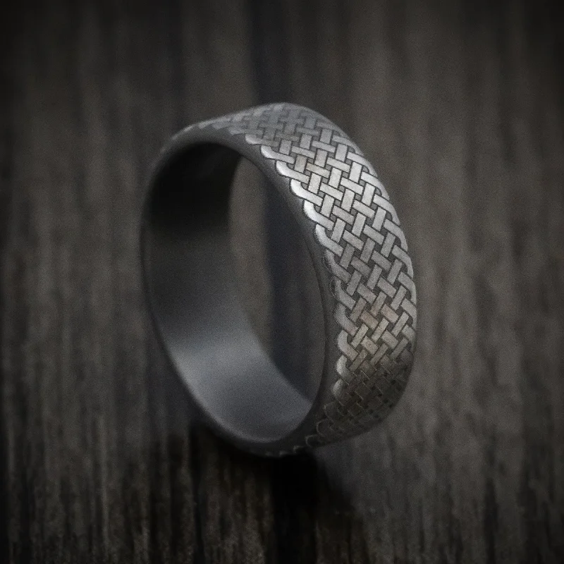 Mussel shell ring-Darkened Tantalum Men's Ring with Celtic Knot Pattern Custom Band